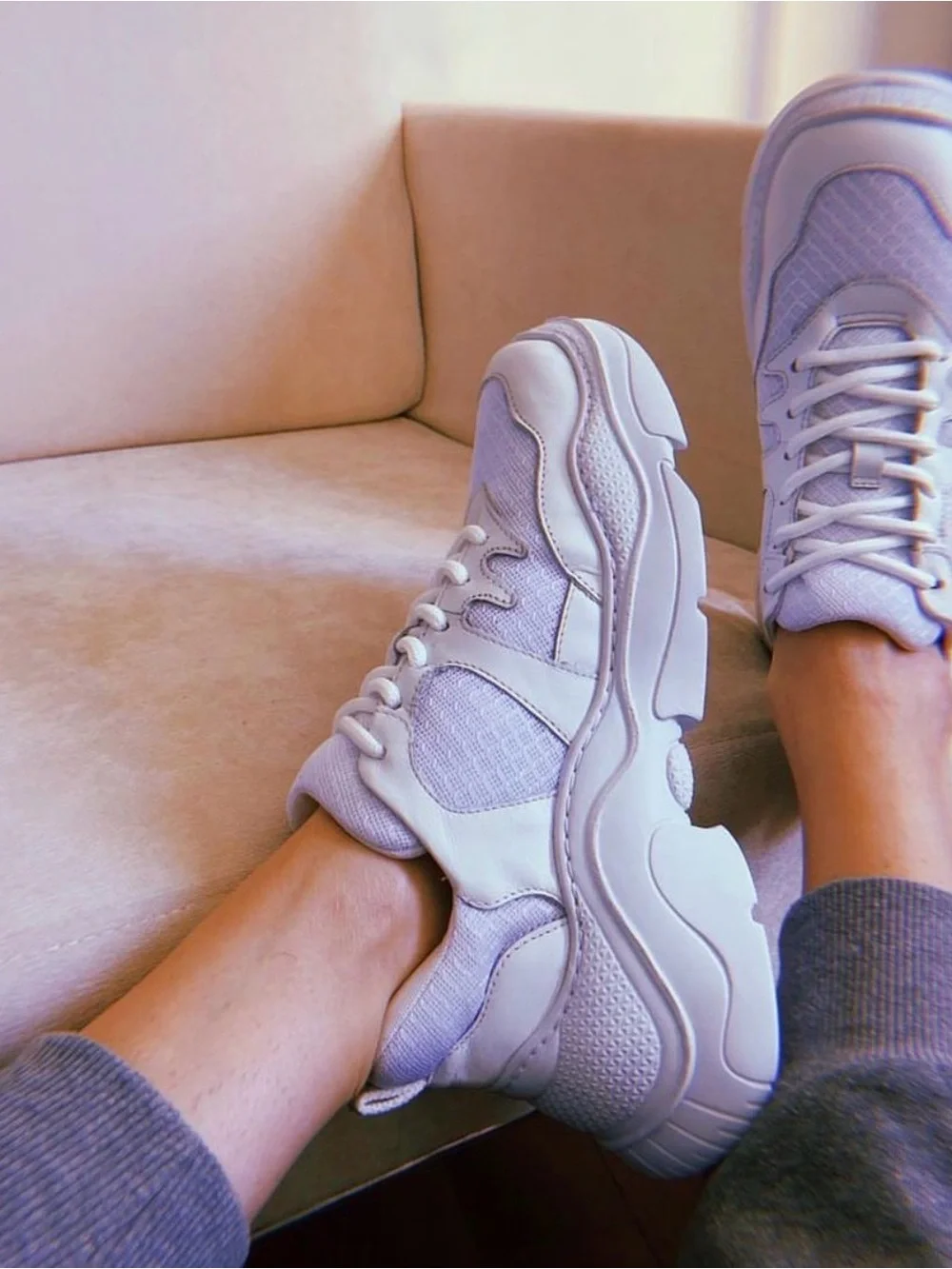 SCHUTZ Beige and White Women's Chunky Sneakers